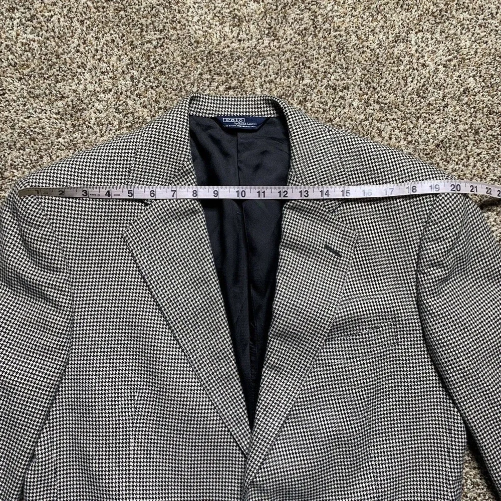 Vintage Polo Ralph Lauren Houndstooth Silk Cotton Mens Sz 41R Black Gray Blazer